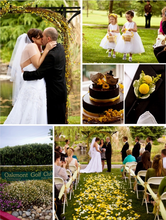 Oakmont Golf Club wedding celebration with happy couple and details