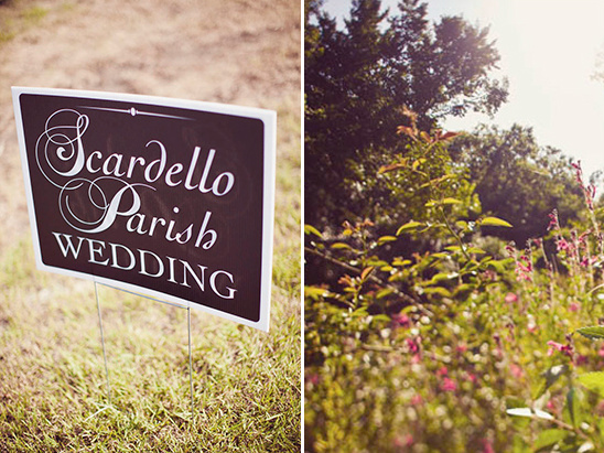 Scardello Parish Wedding sign in a beautiful garden setting