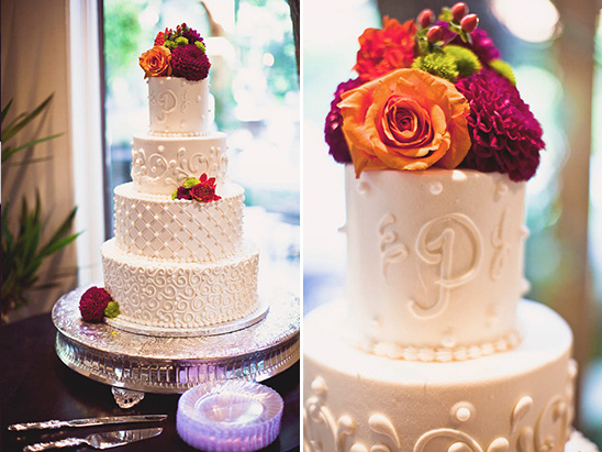 Elegant white wedding cake decorated with flowers