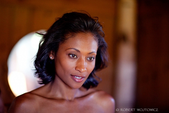 Beautiful Black Woman with Dark Hair Smiling Gently