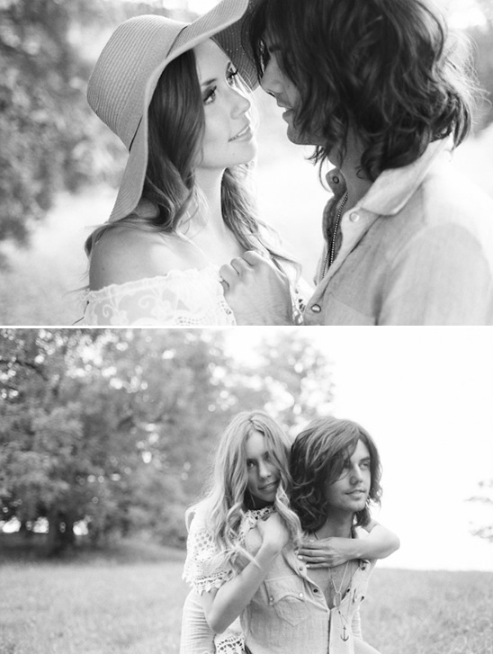 Romantic couple embracing in black and white, posing outdoors