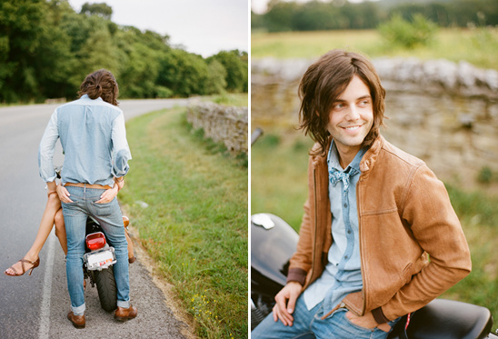 Stylish couple on a motorcycle enjoying a romantic road trip adventure