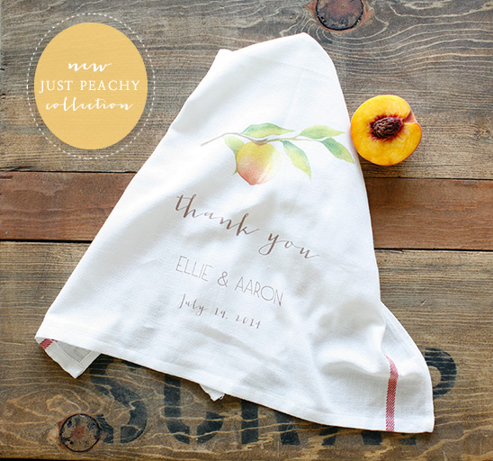 Wedding thank you tea towel with peach illustration