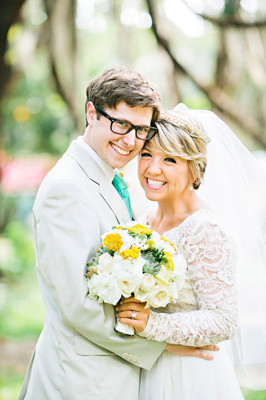 Aqua And Yellow Backyard Wedding