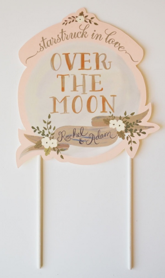 Over the moon wedding cake topper, Rachel & Adam