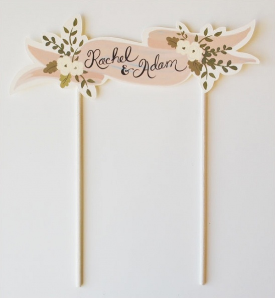 Rachel & Adam wedding cake topper with floral design