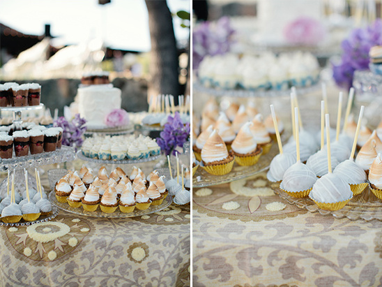 Wedding dessert table with cakes and cupcakes