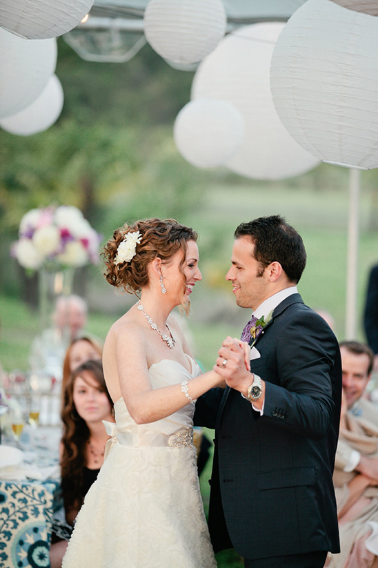 Bride and groom's first dance at wedding reception