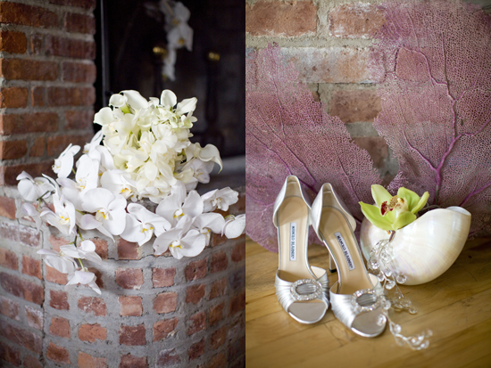 Elegant wedding decor with orchids and designer heels