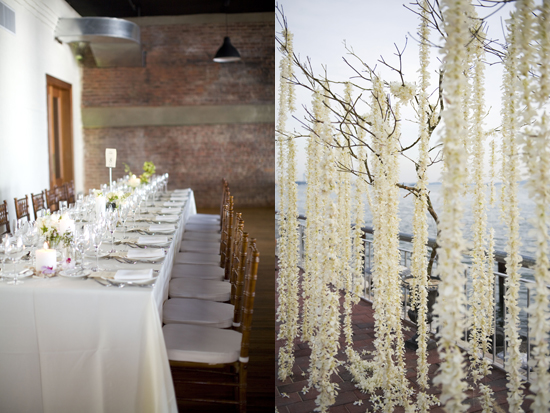 Elegant wedding reception with floral decorations and long table setting