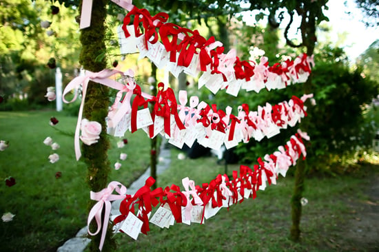 Red and Pink Ribbon Escort Cards Display