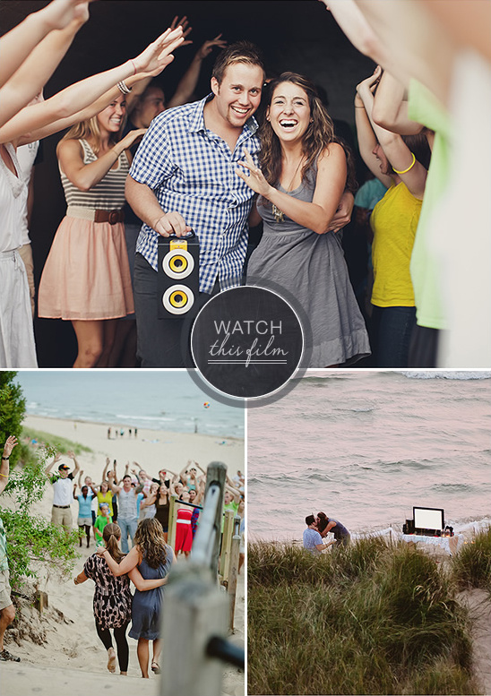 Happy couple celebrating with friends at a beach party