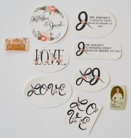 Floral design stickers, love, names