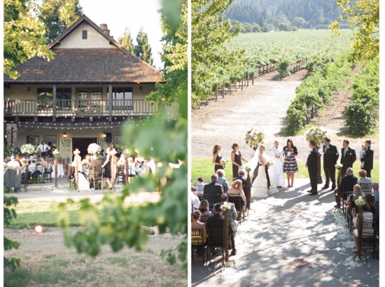 Vineyard wedding ceremony and outdoor reception