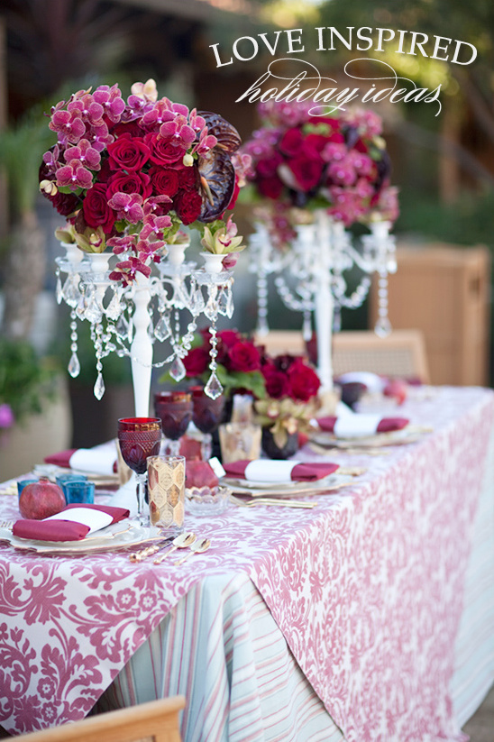 Elegant holiday table setting with flowers