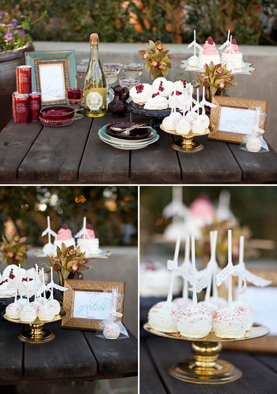 Elegant wedding treats display with desserts