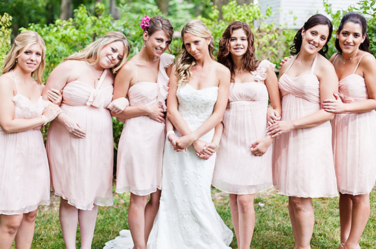 Wedding party in blush pink dresses