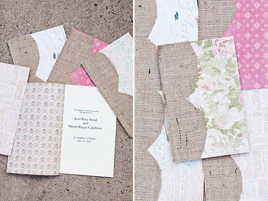 Rustic wedding invitations with patterned inserts