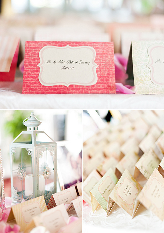 Wedding place cards, pink and cream colors