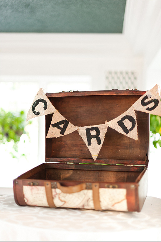 Wooden suitcase with cards banner