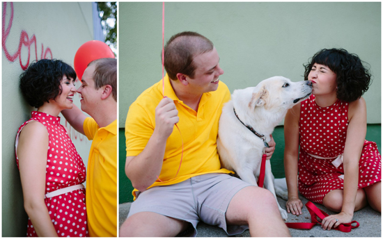 Couple kisses dog, cute photo