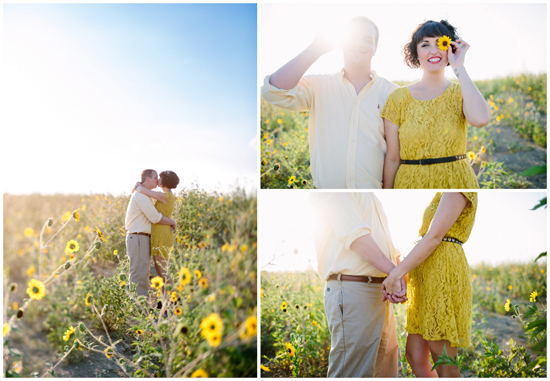 Couple kisses in sunflower field