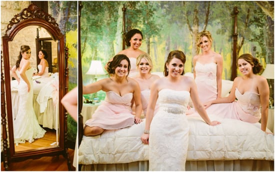 Bride and bridesmaids getting ready for their wedding at the Hoffman Haus in Fredericksburg.