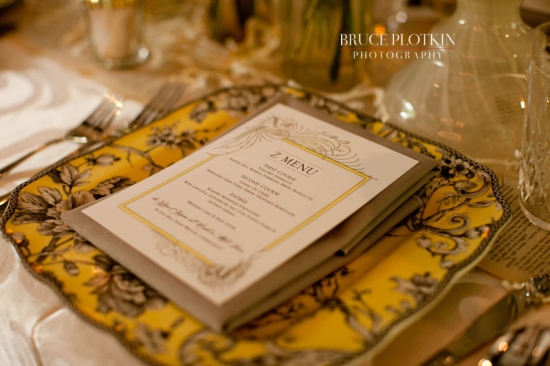 Elegant yellow placemat with gray menu card