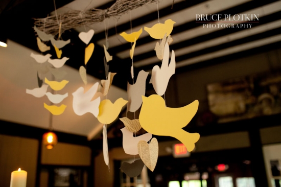 Paper birds decorations wedding ceiling