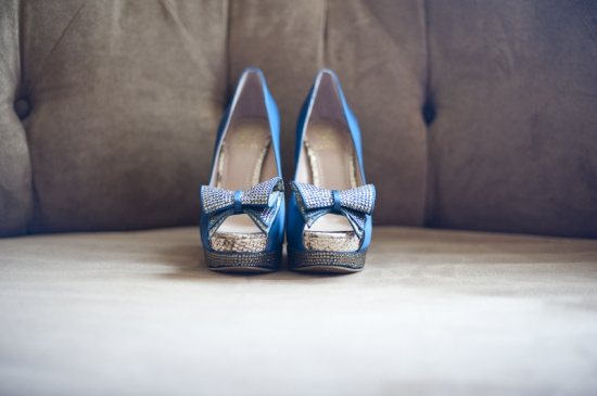 Blue bridal heels with jeweled bows