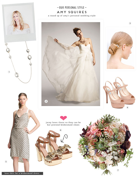 Wedding style, bridesmaid dress, shoes, bouquet