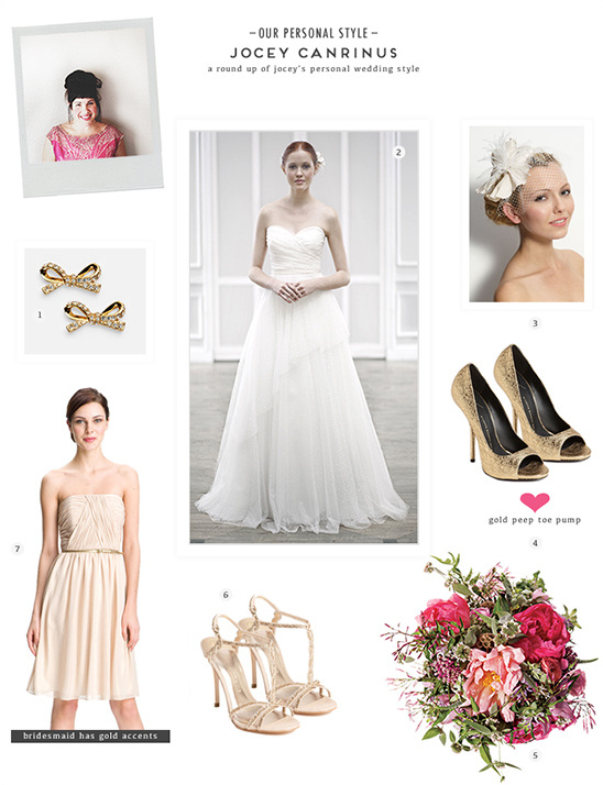 Wedding style featuring bridesmaid dress with gold accents