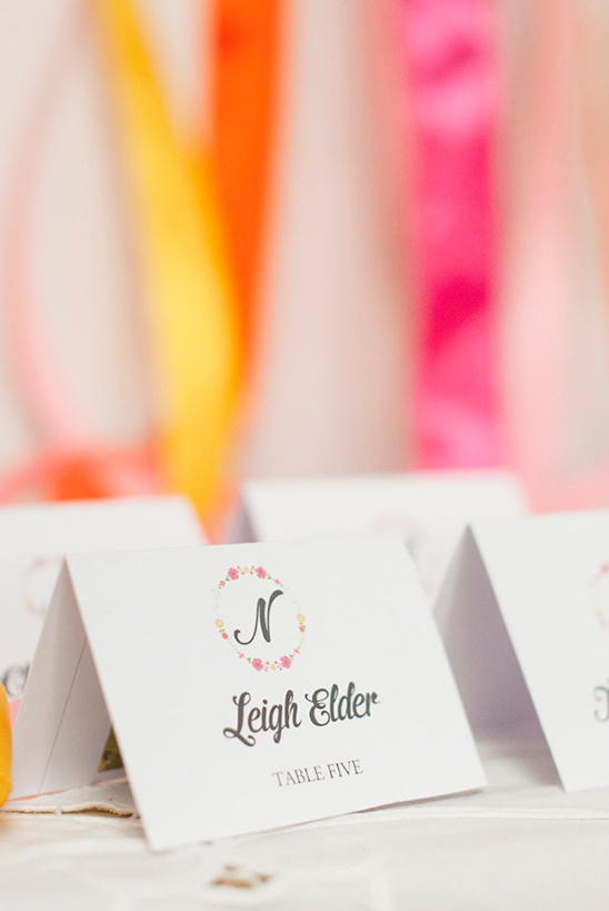 Elegant wedding place card for Leigh Elder Table Five