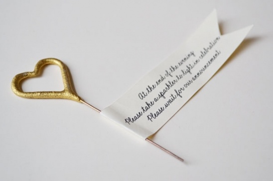 Gold heart sparkler wedding announcement