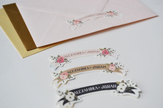 Floral banner stickers with names