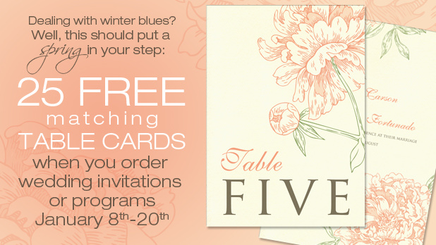 25 free matching table cards with wedding orders
