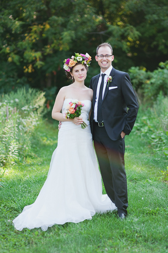 Bride and groom at outdoor garden wedding