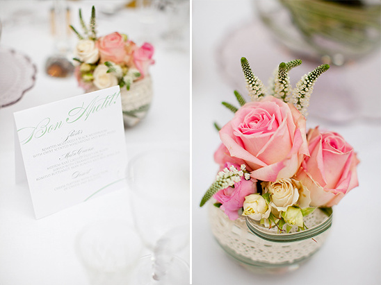 Elegant pink roses centerpiece wedding reception decor