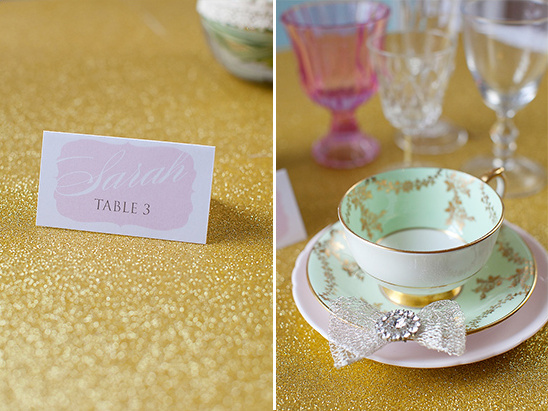 Elegant tea party with place card and vintage teacup