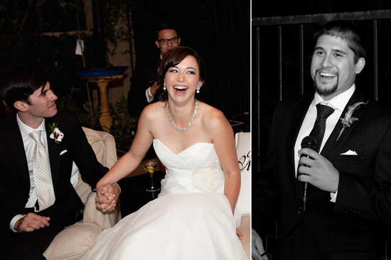 Bride and groom at their wedding reception with speech