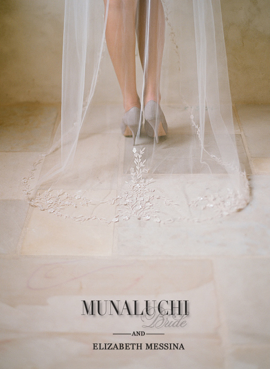 Bride in wedding veil and gray shoes for MunaLuchi Bride