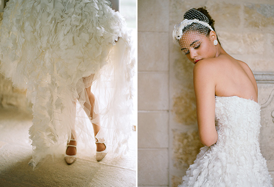 Elegant bride in a textured wedding gown and veil