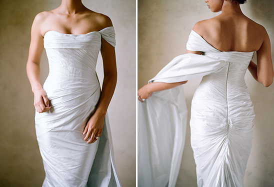 Stunning off-the-shoulder white wedding gown
