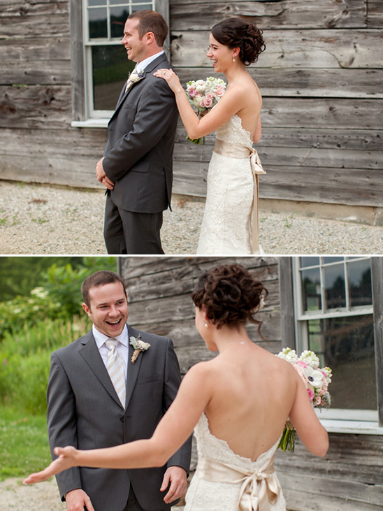 Bride and groom first look on their wedding day