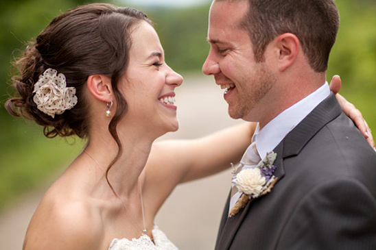 Happy bride and groom smiling joyfully on their wedding day