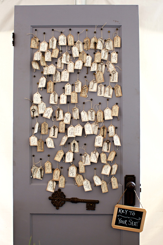Wedding seating chart: keys with tags on door