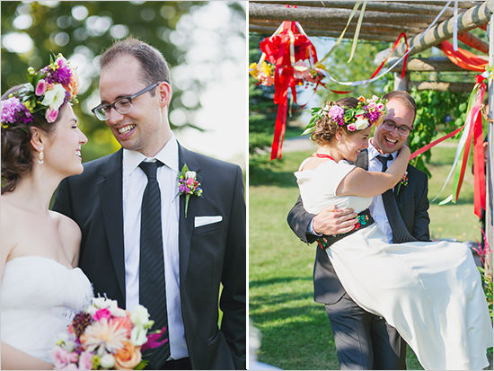 Happy bride and groom on their wedding day
