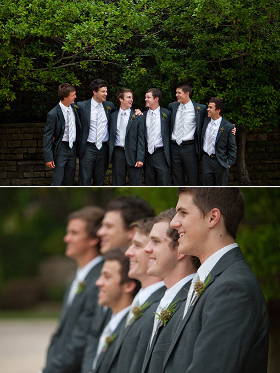 Groomsmen in suits at a wedding celebration event