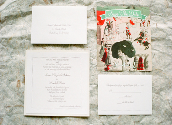 Wedding invitation suite with save the date card