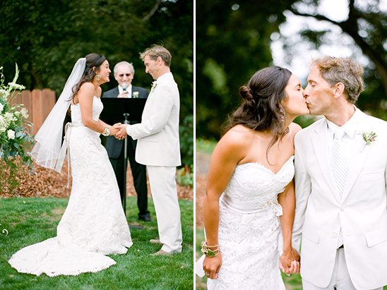 Bride and groom kissing, wedding ceremony
